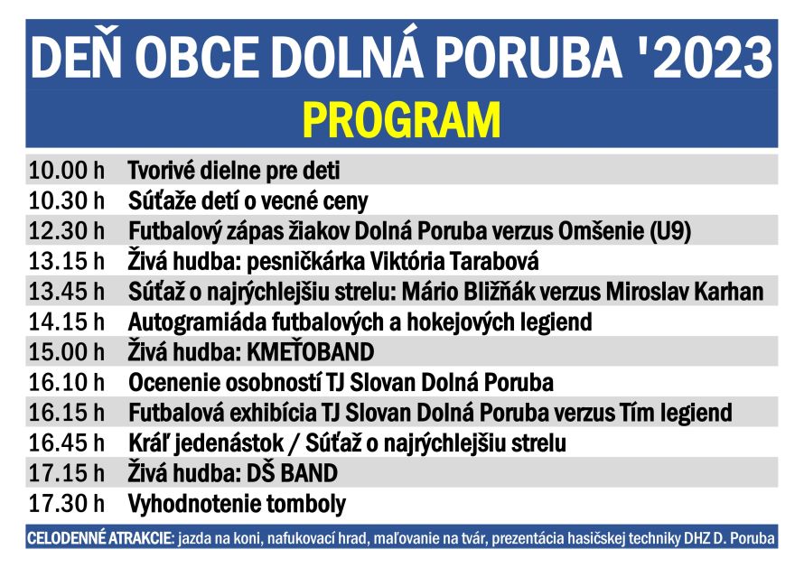 Deň obce Dolná Poruba 2023 - PROGRAM
