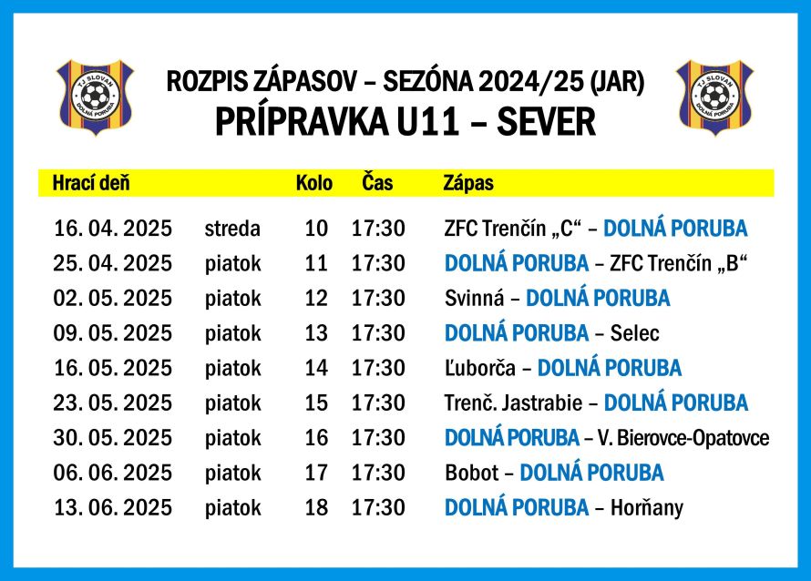 TJ Slovan - rozpis jar 2025 (U11)