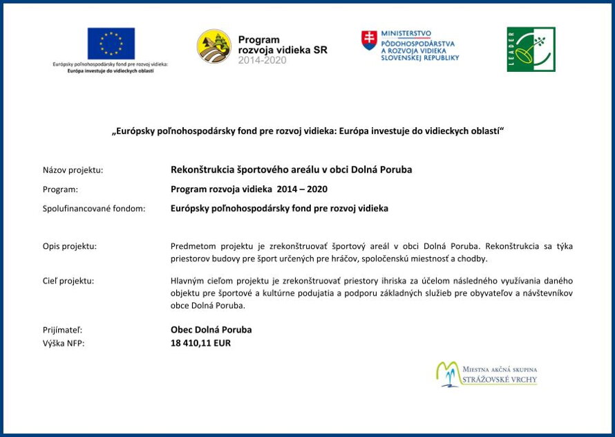 Rekonštrukcia športového areálu v obci Dolná Poruba